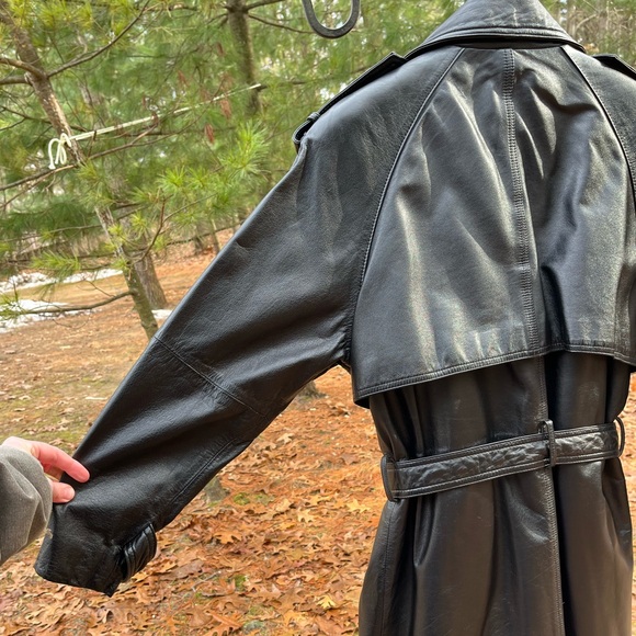 90s Wilsons Leather Maxi Trench Coat Black Men’s Size S - Picture 14 of 16